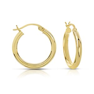 14k yellow gold 3mm tube round polished hoop earrings -1'' diameter