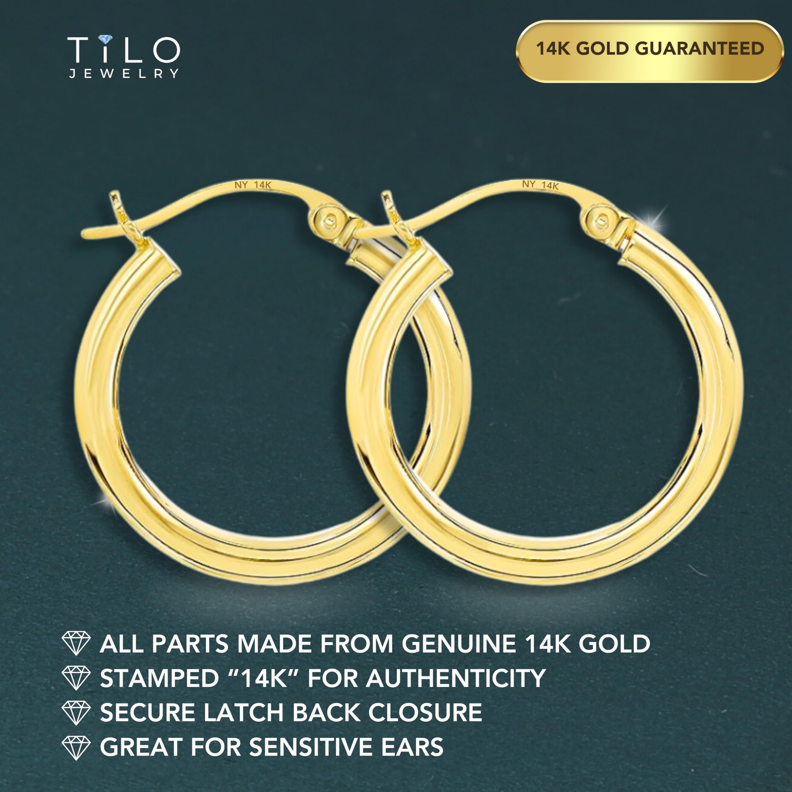 14k Yellow Gold 3mm Tube Round Polished Hoop Earrings -1'' Diameter