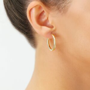 14k Yellow Gold 3mm Tube Round Polished Hoop Earrings -1'' Diameter