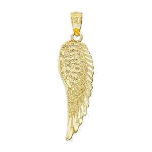 Gold Diamond-cut Angel Wing Charm - 10 Karat Solid Gold - Angel Wing Pendant - Angel Wing Jewelry (Large)