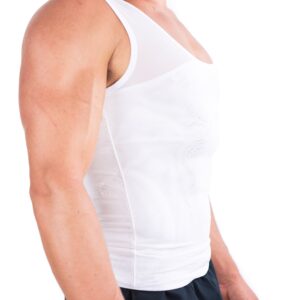 Esteem Apparel Original Men's Chest Compression Shirt to Hide Gynecomastia Moobs Shapewear (White, Large)