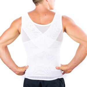 Esteem Apparel Original Men's Chest Compression Shirt to Hide Gynecomastia Moobs Shapewear (White, Large)