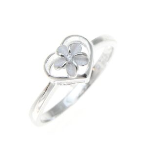 Arthur's Jewelry Sterling silver 925 Hawaiian plumeria flower cz in heart ring size 7