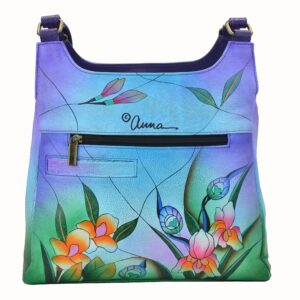 Anna by Anuschka Women’s Genuine Leather Hobo Bag | Hobo Handbag, Shoulder Bag | Great Organizer, Compact Size | Hand Painted Original Artwork (Midnight Peacock)