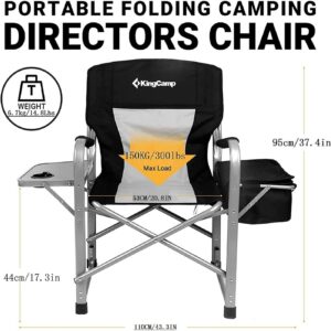 KingCamp Heavy Duty Camping Director Chair Outdoor Folding Chairs for Adults Oversized Camp Chair with Side Table, Cooler Bag, Padded Arms, for Fishing Sports Beach Picnic, Iron, Support 330lbs