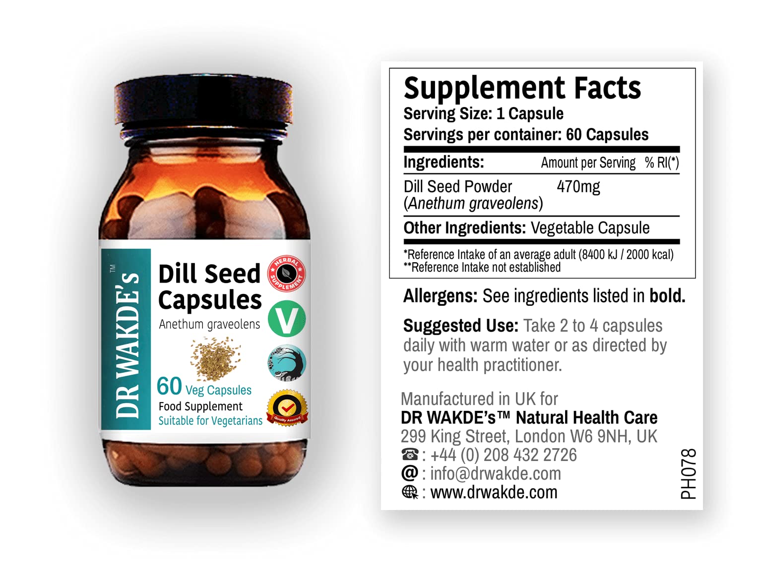 DR WAKDE'S Dill Seed Capsules (Anethum graveolans, 60 Veg Caps, Plant-Based Supplement, Ayurvedic Herb, All Natural, Vegan)