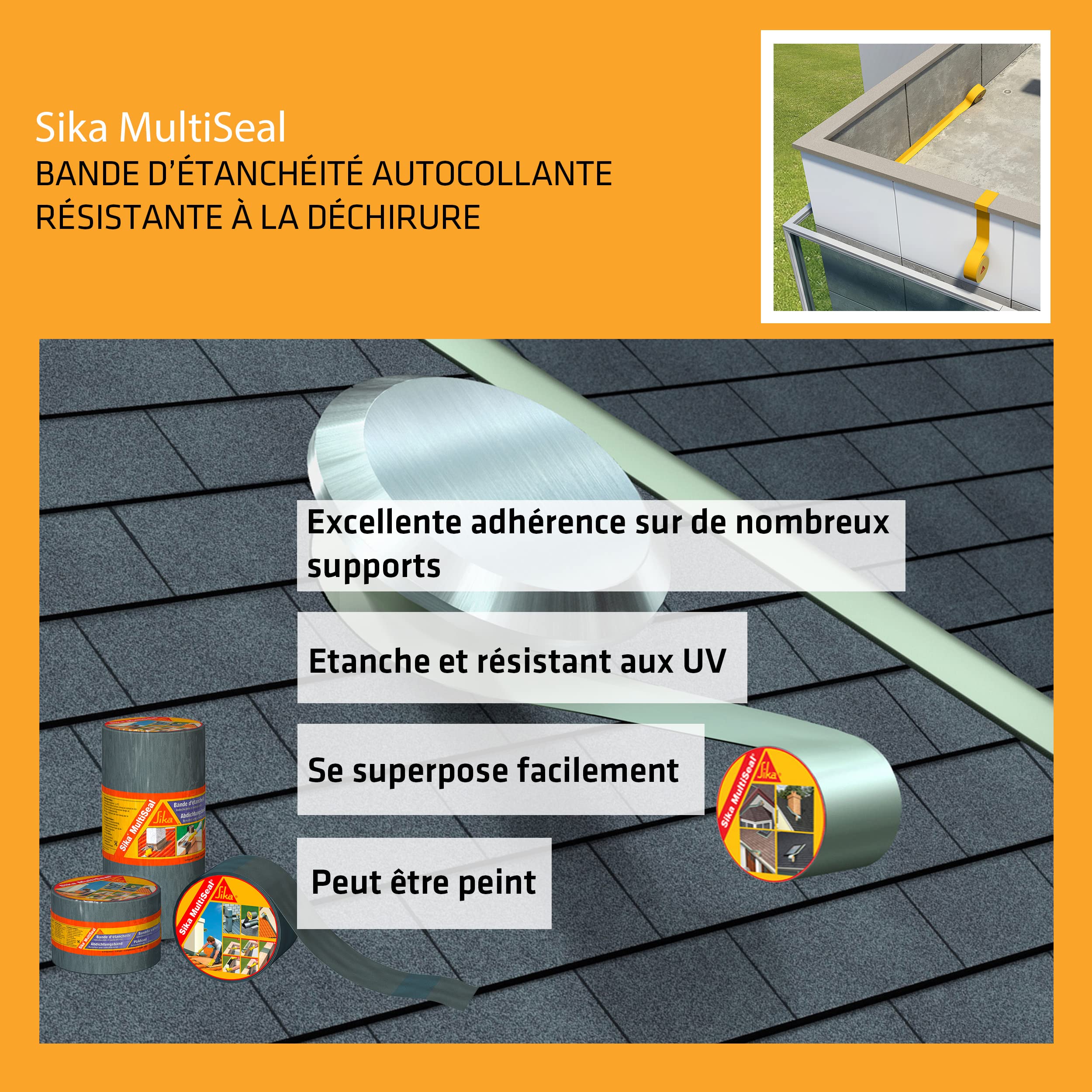 Sika Multiseal, Tear-resistant self-adhesive sealing strip, 100mm x 10m, Gray