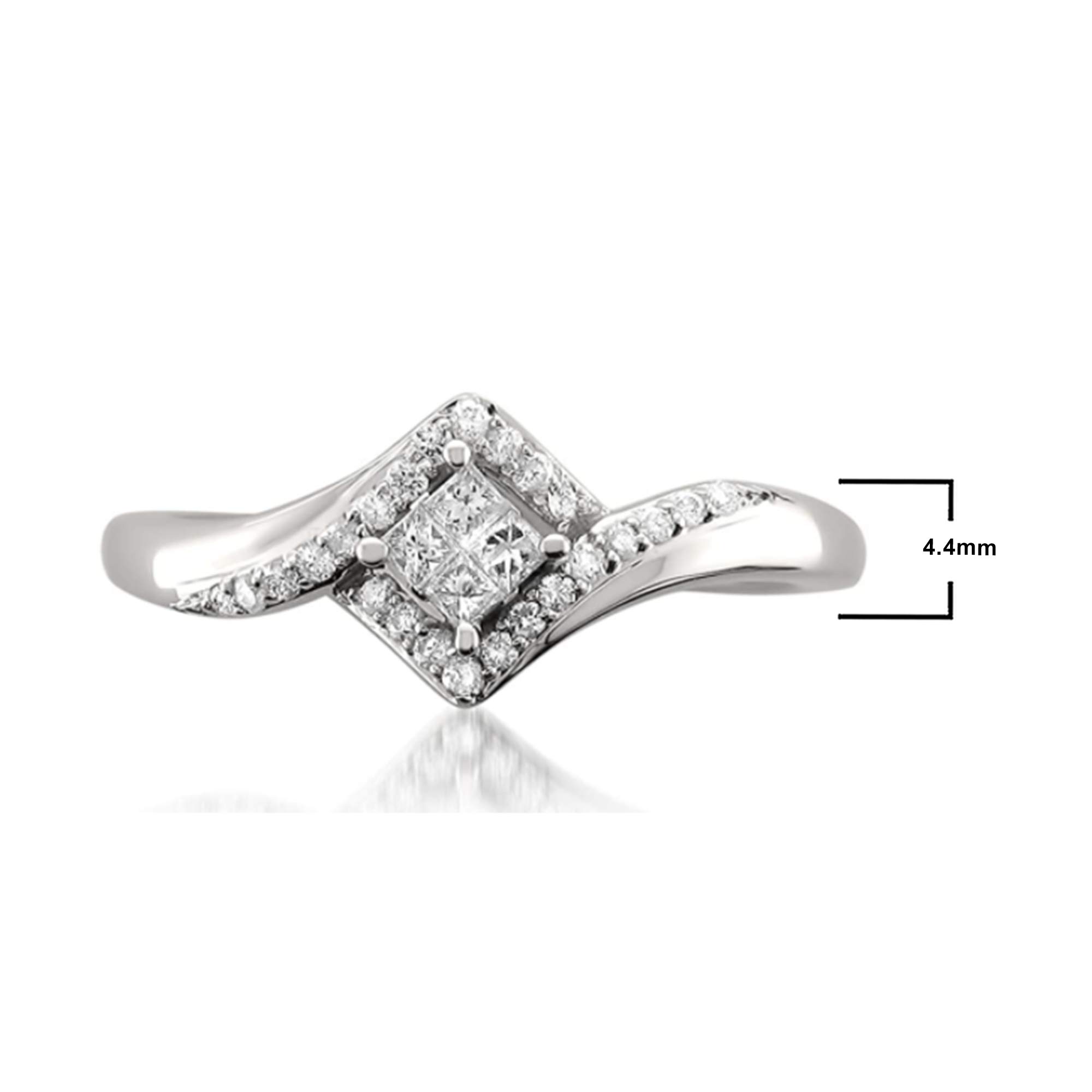 Beyond Brilliance 1/4 Carat Diamond, Invisible-Set 14K White Gold Princess Cut & Round Diamond Invisible-Set Engagement Ring (I-J, I1-I2)