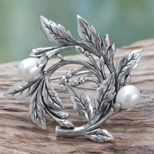 NOVICA Artisan Handcrafted Cultured Pearl Brooch | Freshwater Pearl Brooch | Sterling Silver Brooch Pin | Cotton Brooch | Vintage Brooch | Pearl Brooch Pins | 925 Sterling Silver Brooch Pin