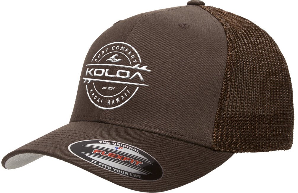 Joe's USA Koloa Surf-Premium Embroidered 34e Flexfit 6511 Truckers Caps Brown-Brown/White lack