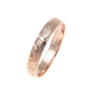 Arthur's Jewelry Sterling silver 925 pink rose gold plated 4mm Hawaiian scroll hand engraved ring band size 7.5