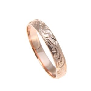 Arthur's Jewelry Sterling silver 925 pink rose gold plated 4mm Hawaiian scroll hand engraved ring band size 7.5