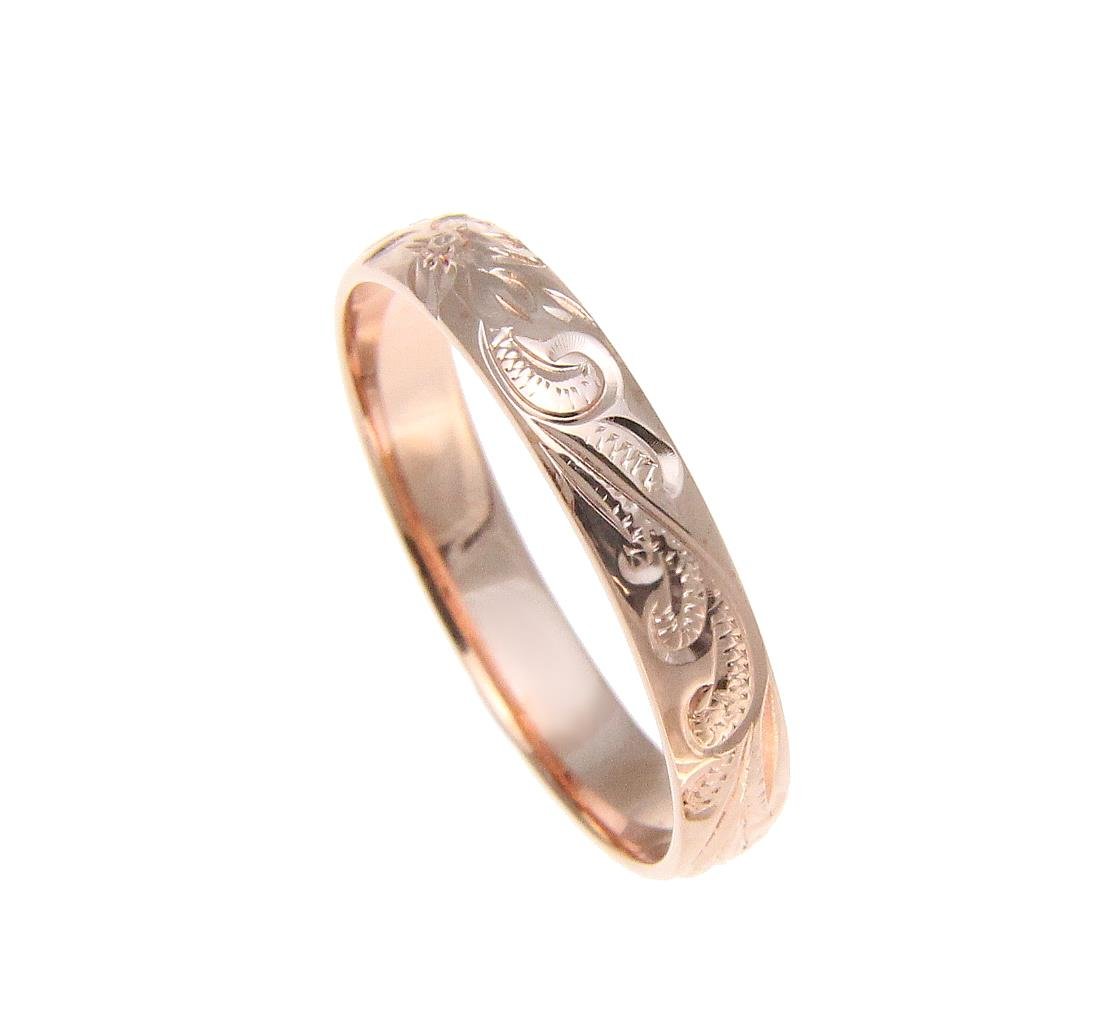 Arthur's Jewelry Sterling silver 925 pink rose gold plated 4mm Hawaiian scroll hand engraved ring band size 7.5