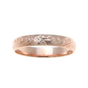 Arthur's Jewelry Sterling silver 925 pink rose gold plated 4mm Hawaiian scroll hand engraved ring band size 7.5