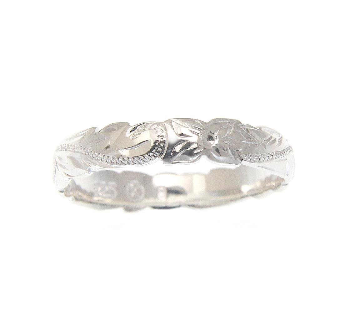 Arthur's Jewelry Sterling silver 925 4mm cut out edge Hawaiian scroll hand engraved ring band size 9