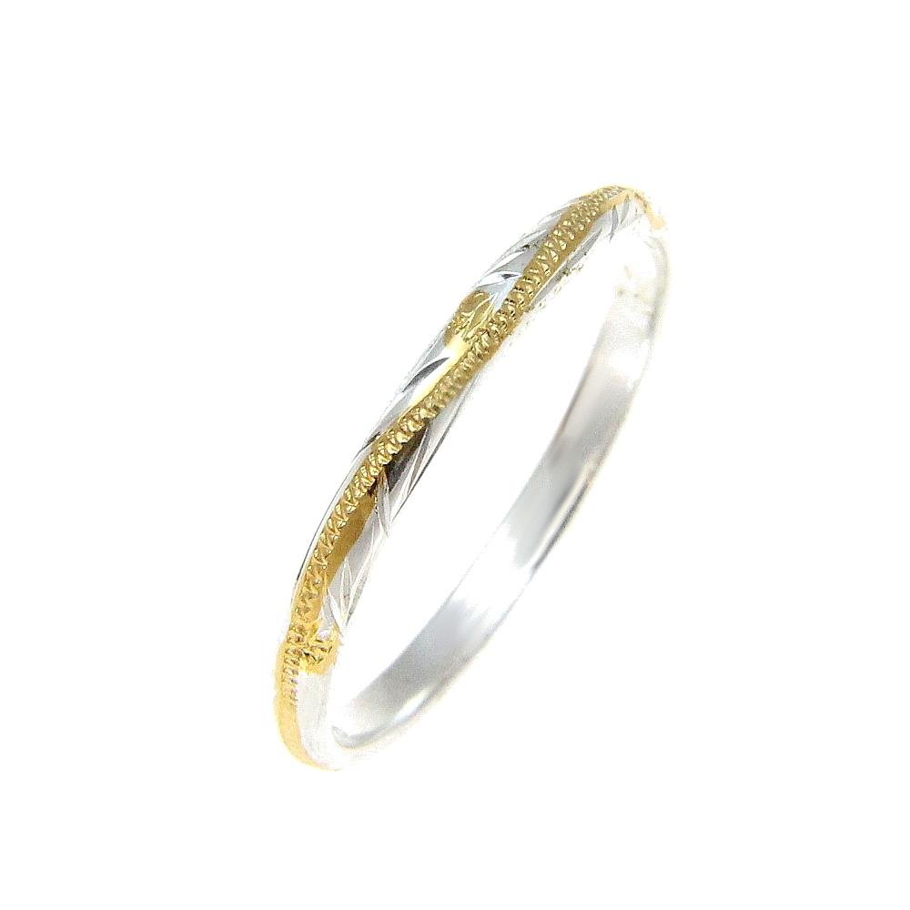 Arthur's Jewelry Sterling silver 925 2 tone yellow gold plated 2mm Hawaiian scroll hand engraved ring band size 2