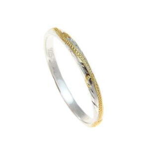 Arthur's Jewelry Sterling silver 925 2 tone yellow gold plated 2mm Hawaiian scroll hand engraved ring band size 2