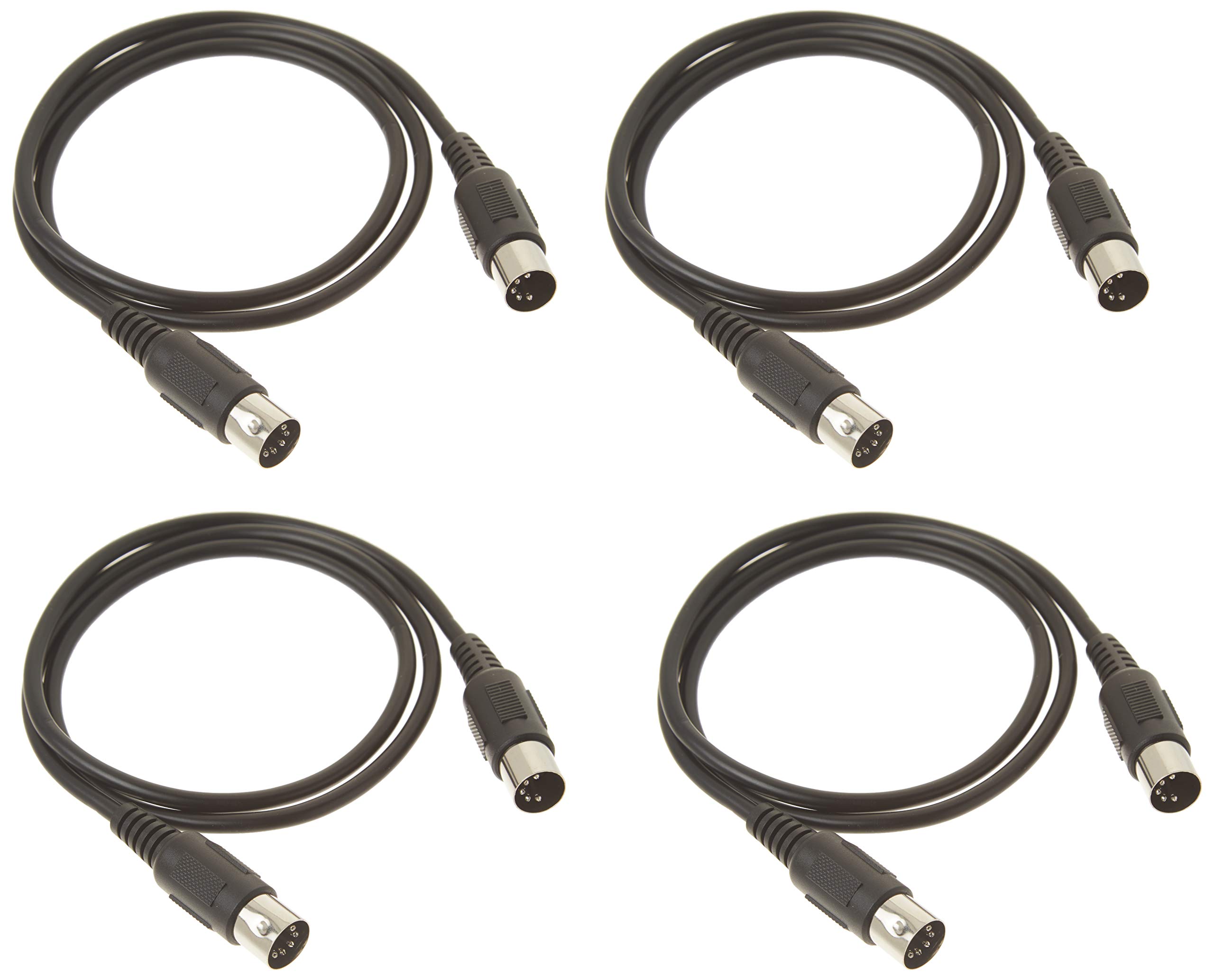 MIDI Cable with 5 Pin DIN Plugs 3 Feet (ft) Black (4 Pack)