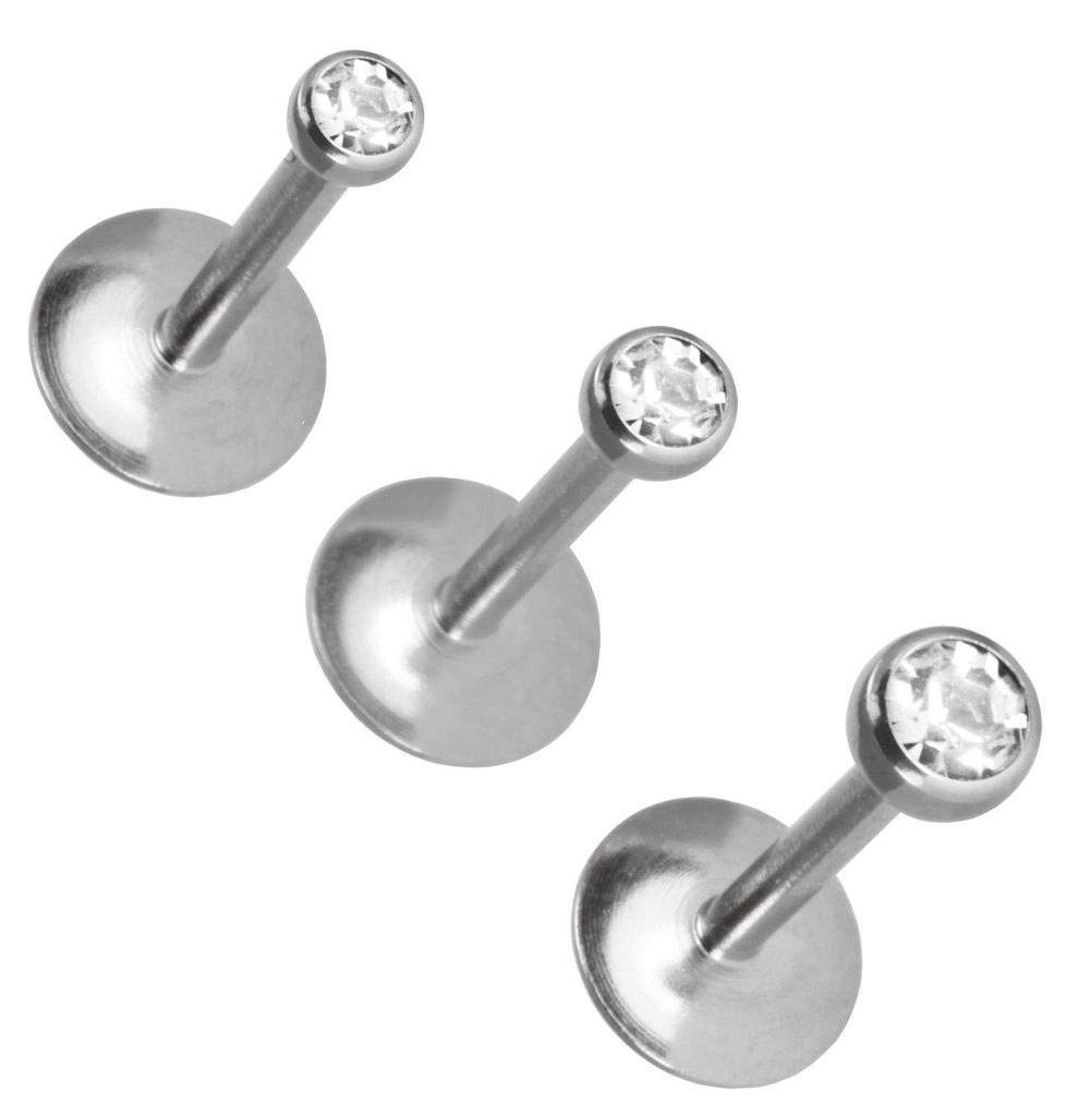 Oasis Plus 10pcs 2mm Sparking Clear Crystal 16G Monroe Labret Stud Chin Lip Barbell Nose Rings