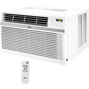 LG 8,000 BTU Window Air Conditioner, 115V, Cools 340 Sq.Ft. for Bedroom, Living Room, Apartment, Quiet Operation, Electronic Control with Remote, 3 Cooling & Fan Speeds, Auto Restart, White