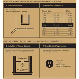 LG 12,000 BTU Window Air Conditioner, 115V, Cools 550 Sq.Ft. for Bedroom, Living Room, Apartment, Quiet Operation, Electronic Control with Remote, 3 Cooling & Fan Speeds, Auto Restart, White