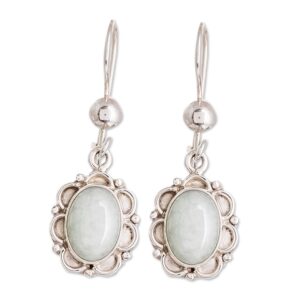 novica artisan handmade jade flower dangle earrings artisan crafted sterling silver guatemala gemstone [1.3 in l x 0.5 in w] ' apple princess of the forest'