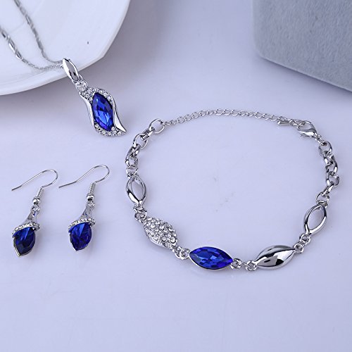 Graces Dawn® Beautiful Cubic Zirconia with Platinum Plated Chain Necklace Angel Elf Pendant Mosaic crystal Necklace bracelet and earrings set Necklace 18" (Royal blue)