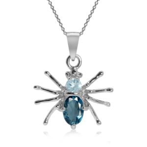 Silvershake Petite Genuine London Blue Topaz 925 Sterling Silver Spider Pendant with 18 Inch Chain Necklace