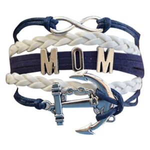 Mom Nautical Anchor Charm Bracelet for Women, Navy Rudder Anchor Braided Weave Leather Rope Infinity Love Bracelet, Gift For Mom