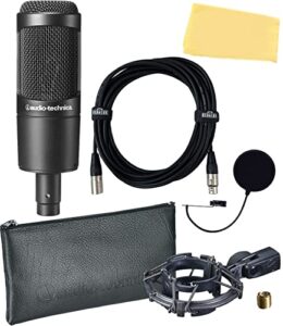 audio-technica at2035 cardioid condenser microphone bundle with pop filter, xlr cable, and austin bazaar polishing cloth