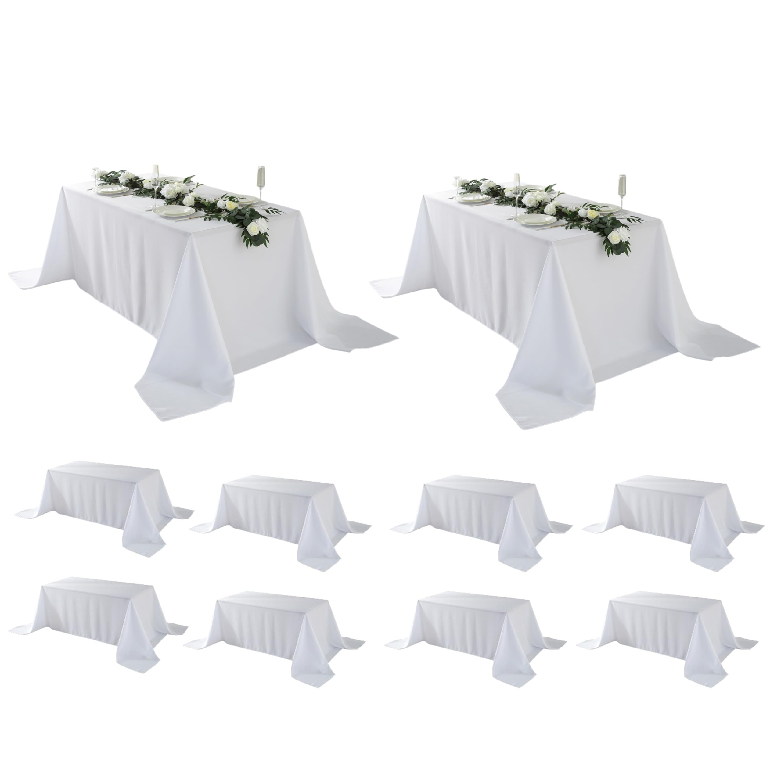 Craft And Party 10 Pack Rectangle Tablecloth, 90 x 132 Inch White Tablecloth, 8ft Rectangle Table Cloth, Polyester Fabric Washable Tablecloth for Home, Party, Wedding or Restaurant Use.