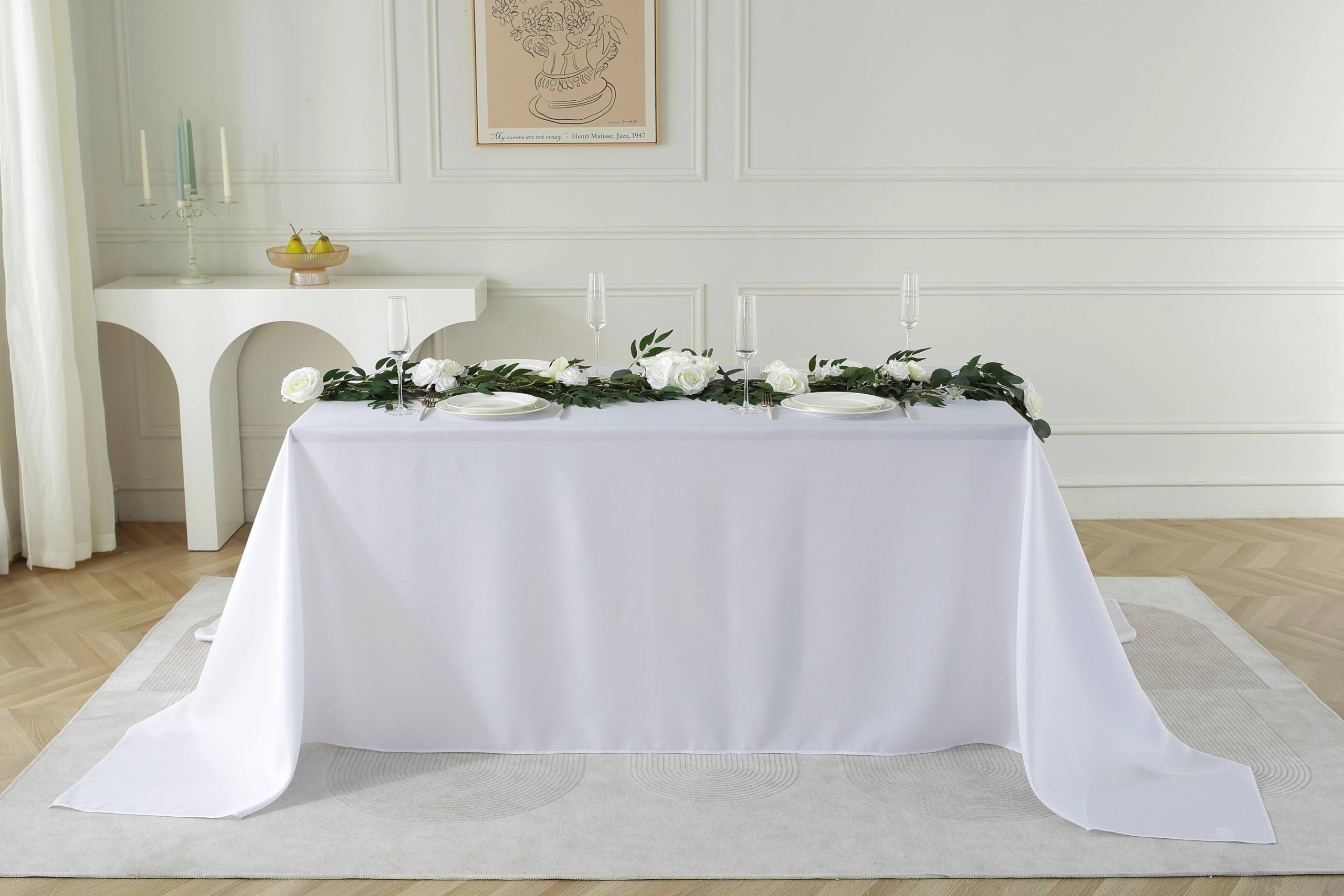 Craft And Party 10 Pack Rectangle Tablecloth, 90 x 132 Inch White Tablecloth, 8ft Rectangle Table Cloth, Polyester Fabric Washable Tablecloth for Home, Party, Wedding or Restaurant Use.