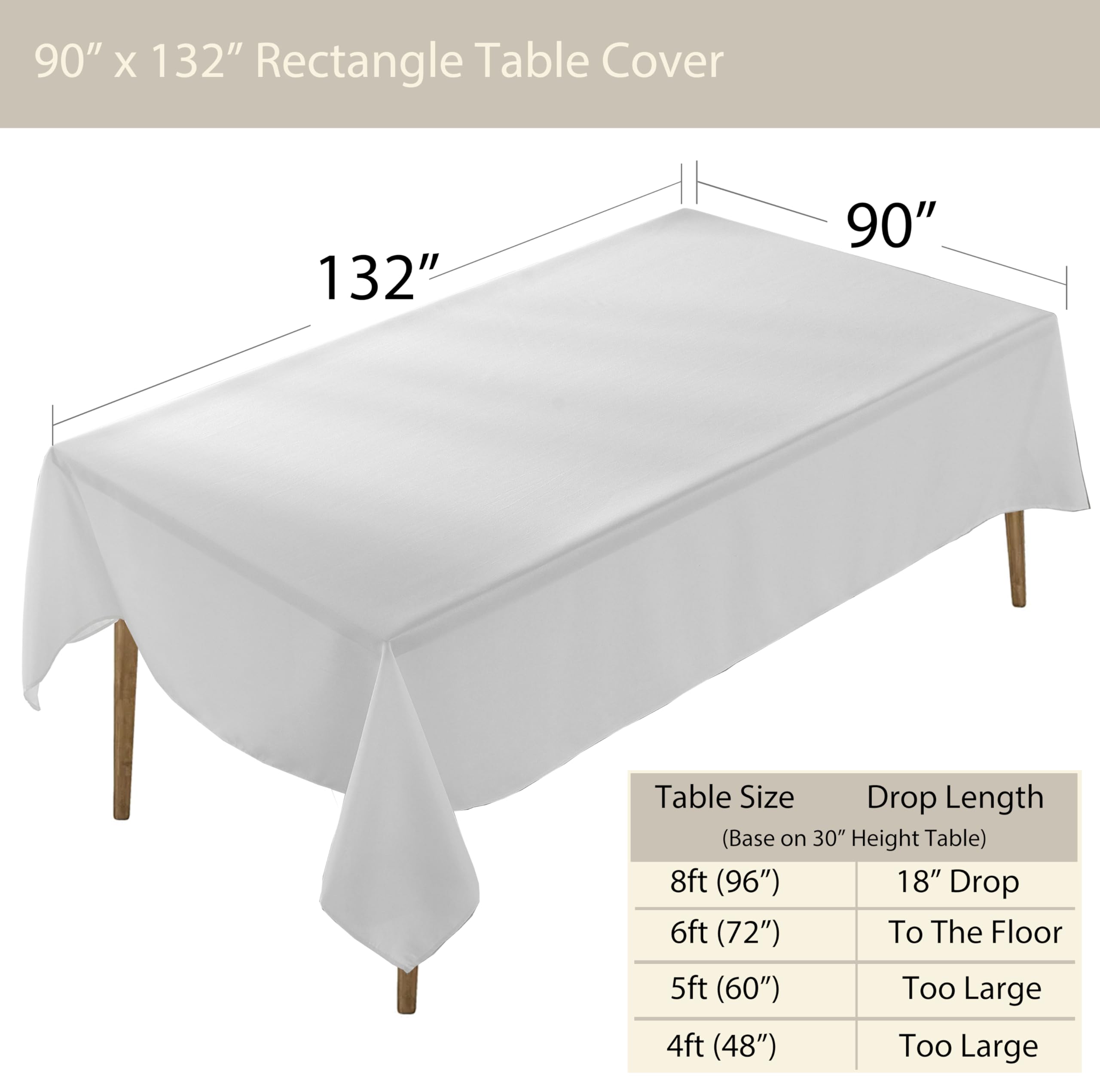 Craft And Party 10 Pack Rectangle Tablecloth, 90 x 132 Inch White Tablecloth, 8ft Rectangle Table Cloth, Polyester Fabric Washable Tablecloth for Home, Party, Wedding or Restaurant Use.