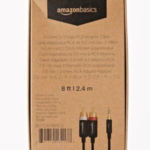 Amazon Basics 3.5 Aux to 2 x RCA Adapters, Audio Cable for Amplifiers, Active Speakers with Gold-Plated Plugs, 8 Feet/2.4 m, Black