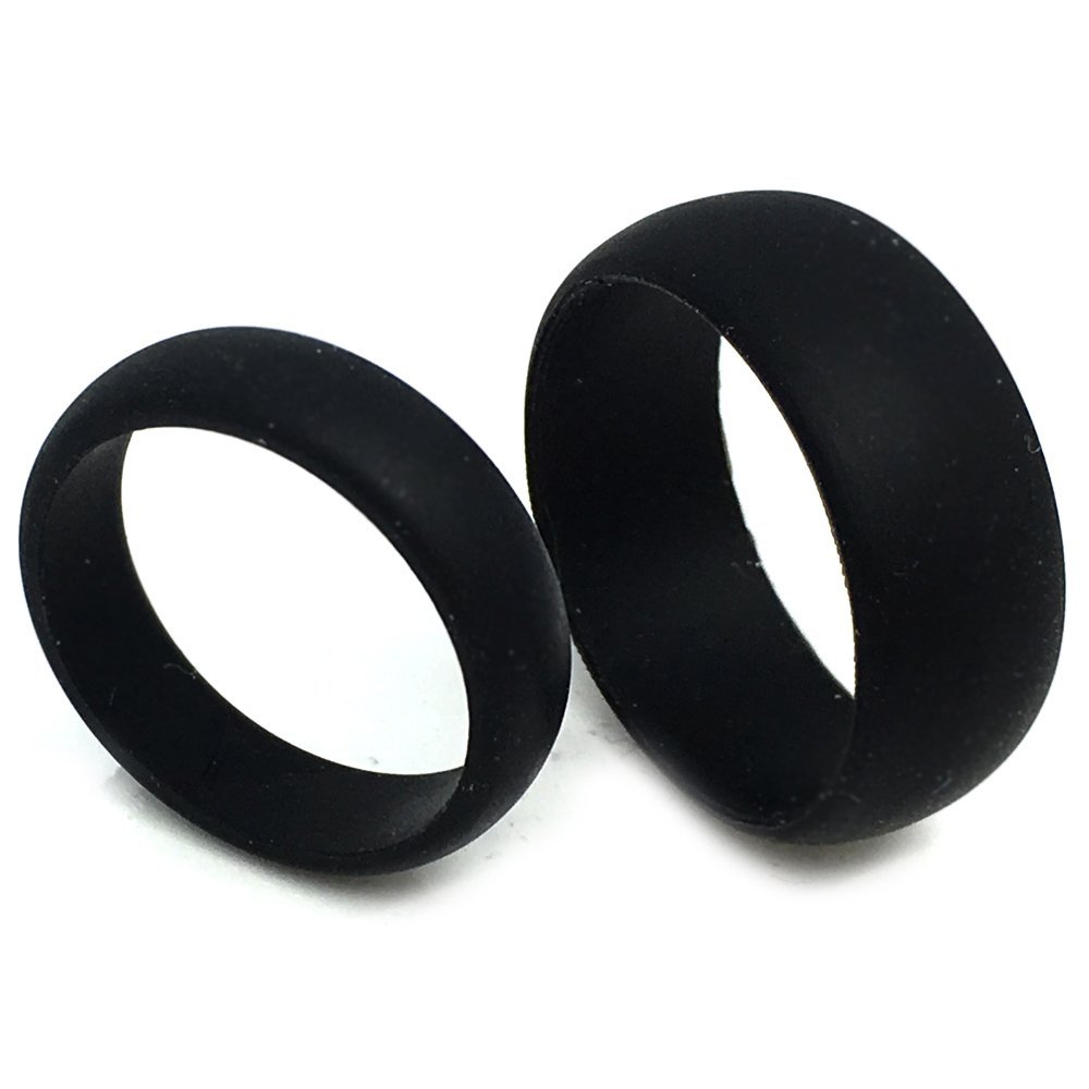 FSR- FLEXIBLE SILICON RINGS -Men and Ladies Wedding Band Ring Set 8MM/6MM Black Flexible Silicon Rubber