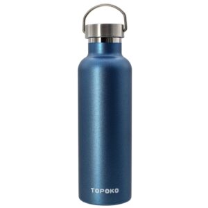 topoko 25 oz stainless steel vacuum insulated water bottle, keeps drink cold up to 24 hours & hot up to 12 hours, leak proof and sweat proof. large capacity sports bottle wide mouth metal lid (blue)