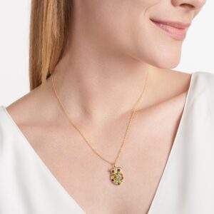 MORGAN & PAIGE 18k Yellow Gold Plated Sterling Silver Genuine Multi Gemstone Owl Pendant Necklace, 18"