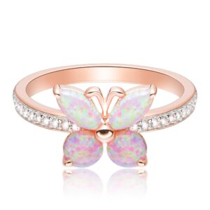 morgan & paige 14k rose gold butterfly ring - plated .925 sterling silver pink opal butterfly ring for women - lab created sapphire ring with eye motif centerpiece - size 7