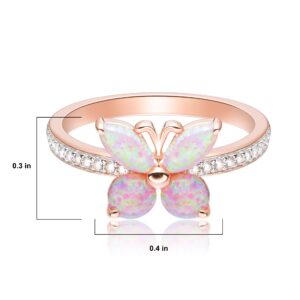 MORGAN & PAIGE 14K Rose Gold Butterfly Ring - Plated .925 Sterling Silver Pink Opal Butterfly Ring For Women - Lab Created Sapphire Ring With Eye Motif Centerpiece - Size 7