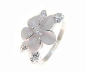 arthur's jewelry sterling silver 925 hawaiian 12mm plumeria flower maile leaf white cz ring size 7