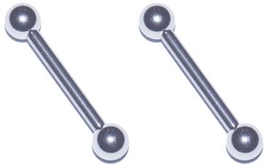 2x 12 gauge 12g 316l surgical stainless steel straight barbell tongue nipple body piercing ring earring jewelry 1/4 5/16 3/8 7/16 1/2 9/16 5/8 3/4 7/8 pair set of 2 (3/4" long-5mm ball)