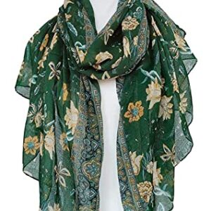 GERINLY Lightweight Scarves Fashion Flowers Print Shawl Wrap Scarf For Women Forest Green Accessory for Beach Boho Scarf (Green)