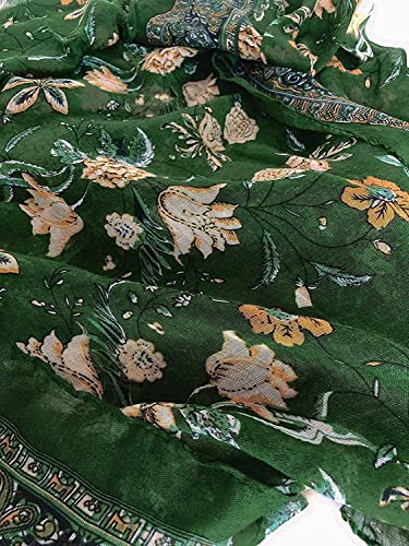 GERINLY Lightweight Scarves Fashion Flowers Print Shawl Wrap Scarf For Women Forest Green Accessory for Beach Boho Scarf (Green)