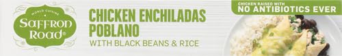 Saffron Road Chicken Enchiladas Poblano with Black Beans and Rice Frozen Dinner, 10oz - Antibiotic Free, Gluten Free, Halal