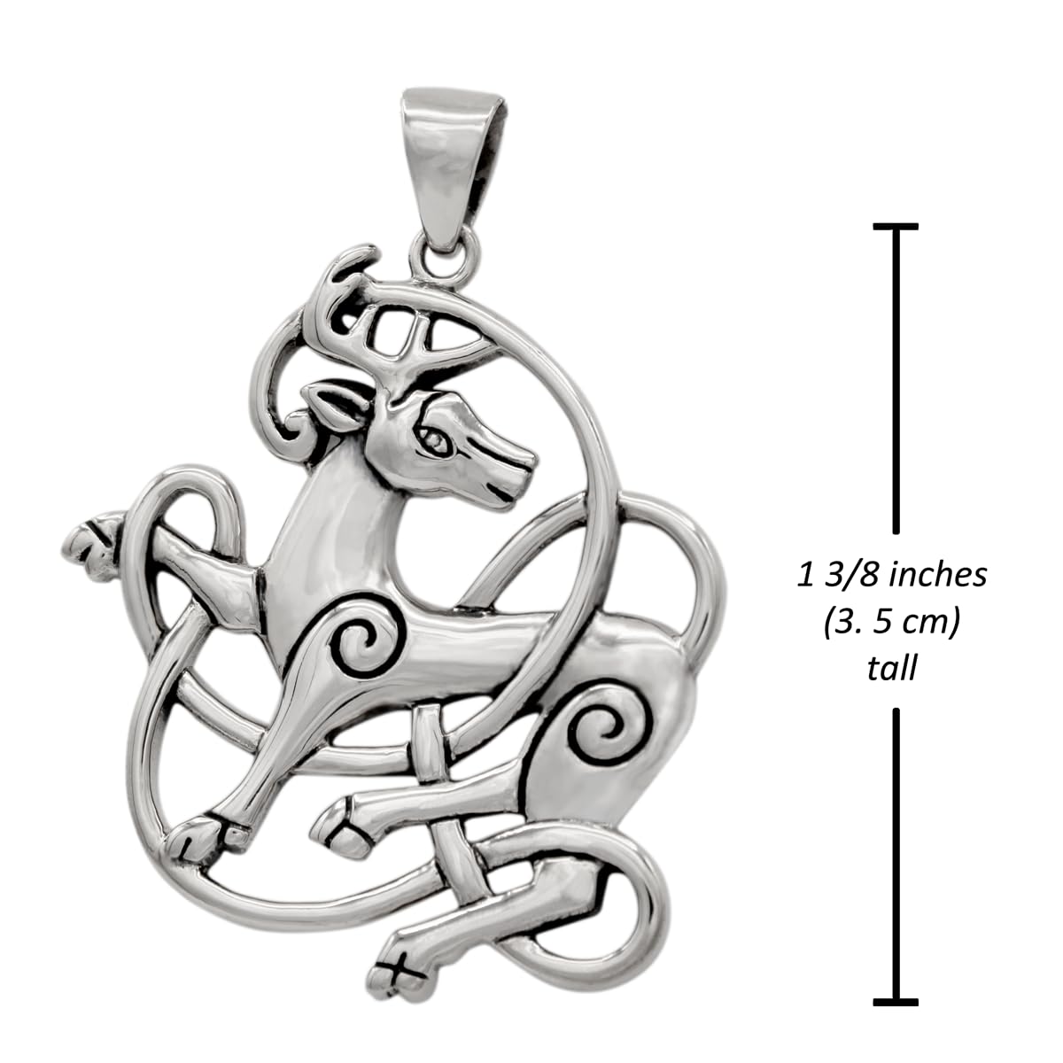 Dryad Design Sterling Silver Stag Pendant - Celtic Deer Jewelry for Men or Women