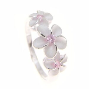 Arthur's Jewelry Sterling silver 925 3 Hawaiian plumeria flower ring pink cz size 10