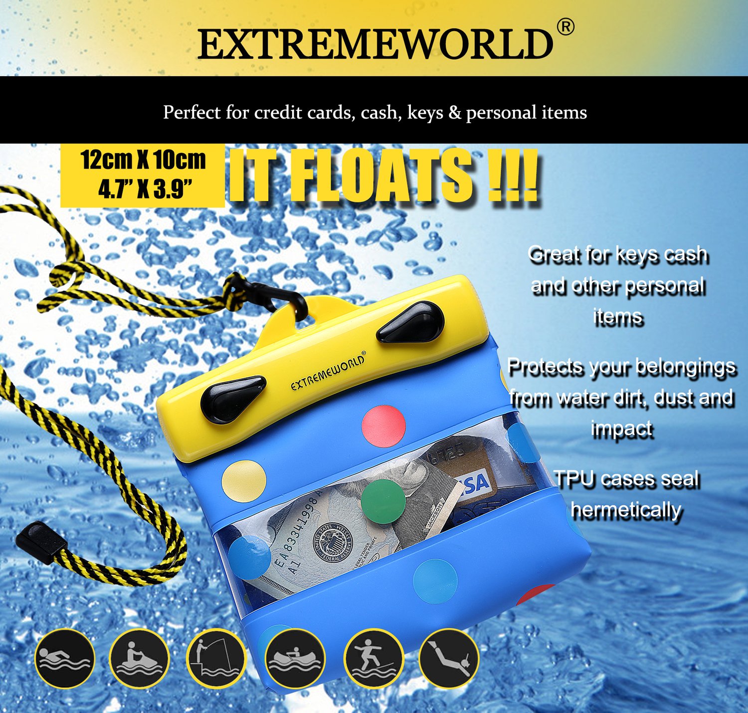 EXTREMEWORLD Dry Bag TPU Waterproof Case Bag Multi Purpose Polka Dot Wallet (4.7" x 3.9", Y1210)