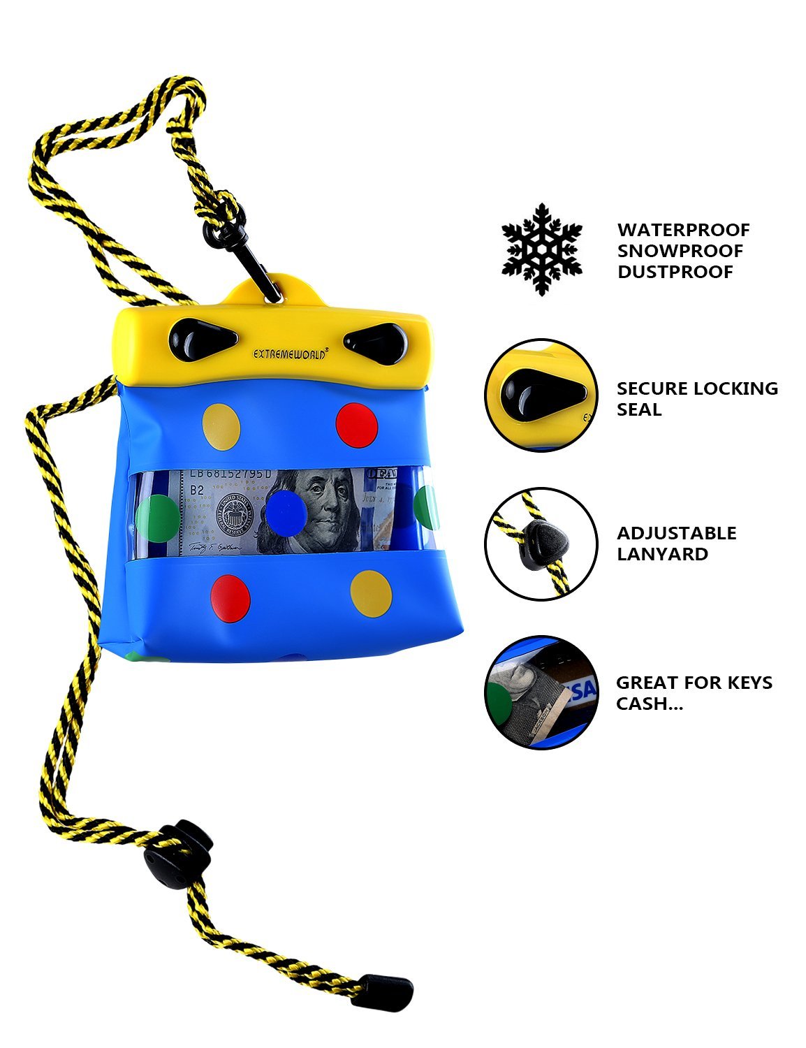 EXTREMEWORLD Dry Bag TPU Waterproof Case Bag Multi Purpose Polka Dot Wallet (4.7" x 3.9", Y1210)