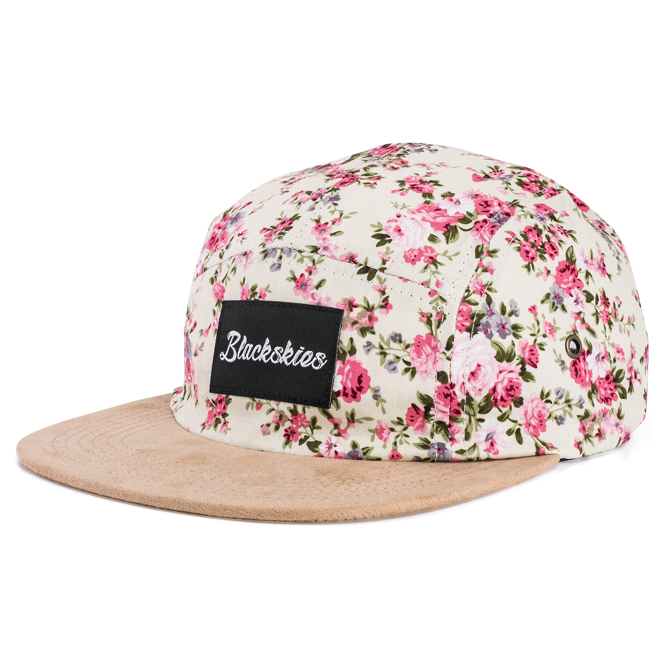 Blackskies Sakura 5-Panel Cap White with Cherry Blossoms Unisex Baseball Cap