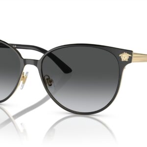 Versace Woman Sunglasses Black/Pale Gold Frame, Grey Gradient Lenses, 57MM